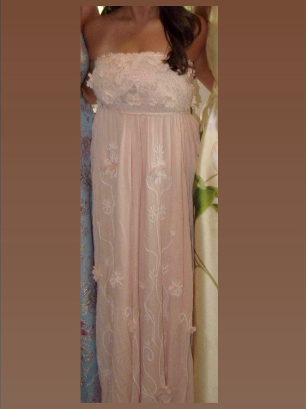 Strapless Blush Lace-Appliqué Maxi Dress - Picture 3 of 3